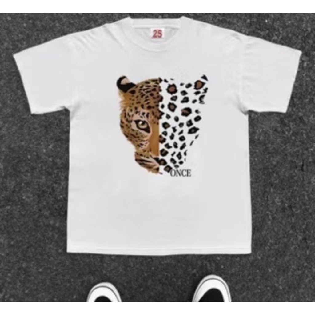 American retro Style T-shirt Oversize Original Harimau print top | Atasan Lengan pendek