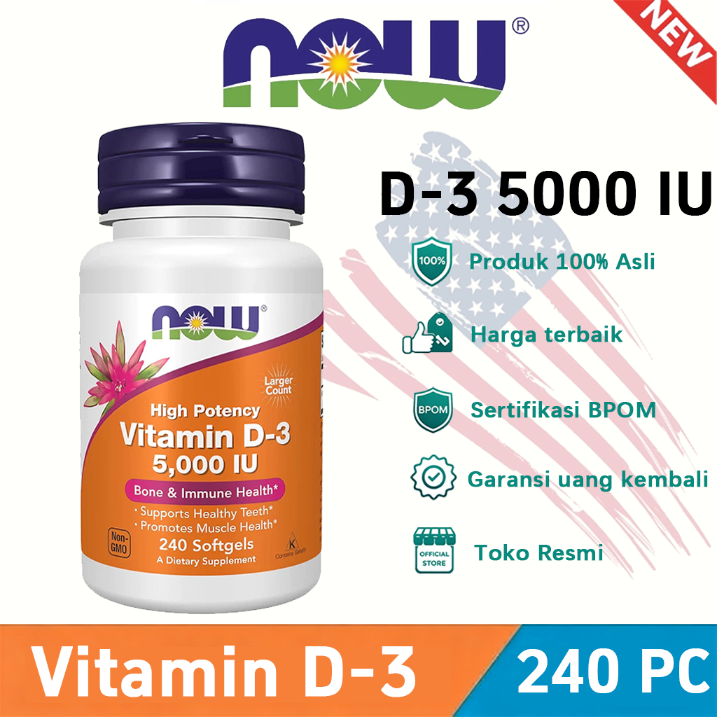 Now High Potency Vitamin D3 5000IU 125mcg Kosher[NEW][100%Impor asli][COD]NOW Foods High Potency Vit