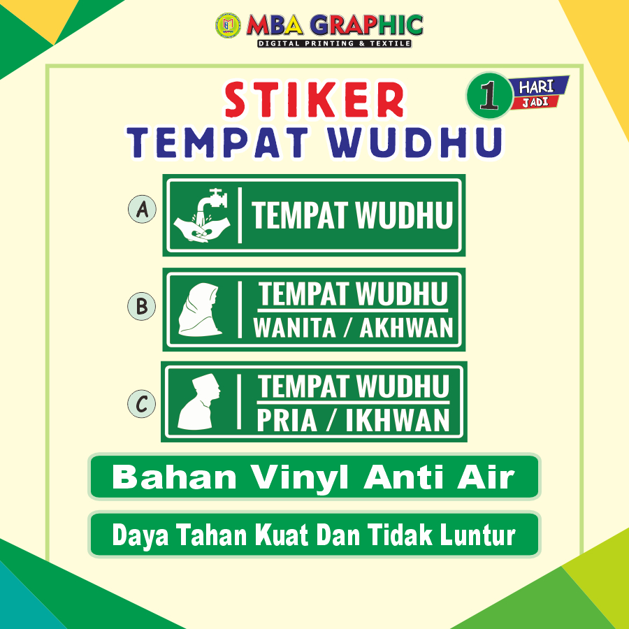 Sticker Tempat Wudhu Pria / Sticker Tempat Wudhu Wanita / Sticker Tempat Wudhu / Sticker Tempat Wudh
