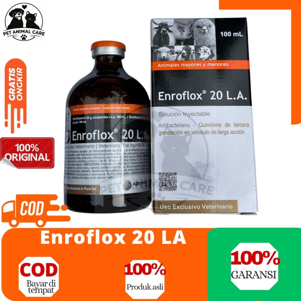 Enroflox 20 LA 100 ml - Antibiotik Hewan ternak Long Acting Untuk penyakit pernafasan dan saluran pe