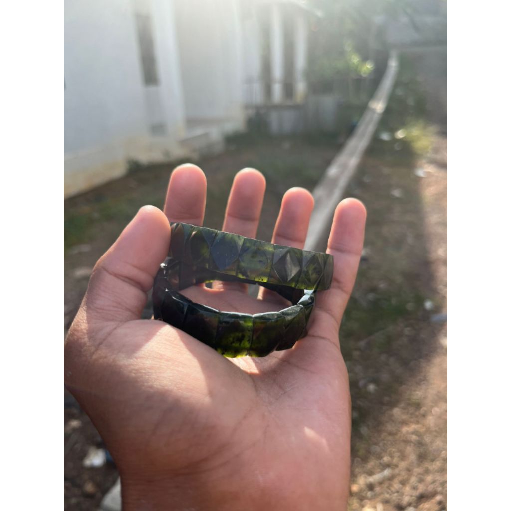 Gelang Black Jade Tembus original asli Aceh Model Petak Cutting