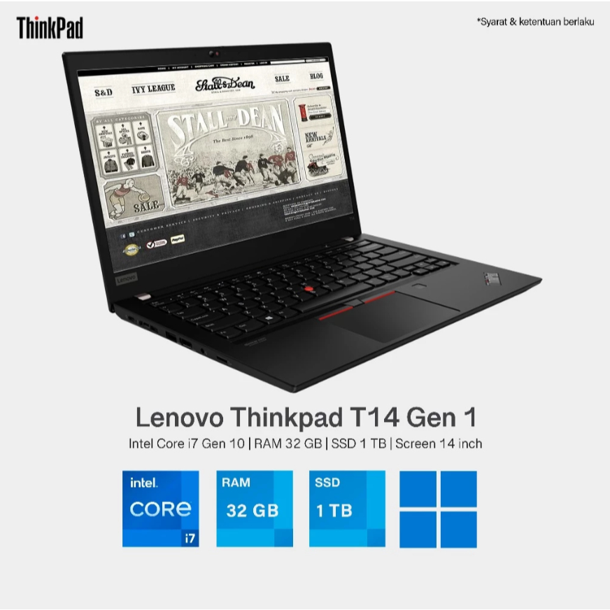 Laptop Lenovo Thinkpad T14 Core i7 GEN 10 RAM 32 GB SSD 1 TB Layar 14 Inch