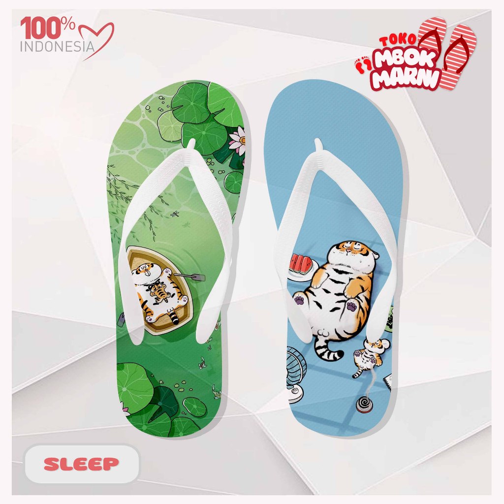 SENDAL JEPIT The Fat Tiger Sleeps (SLEEP) – Sandal Jepit Unisex Anak & Dewasa pria wanita Cewe Cowo 