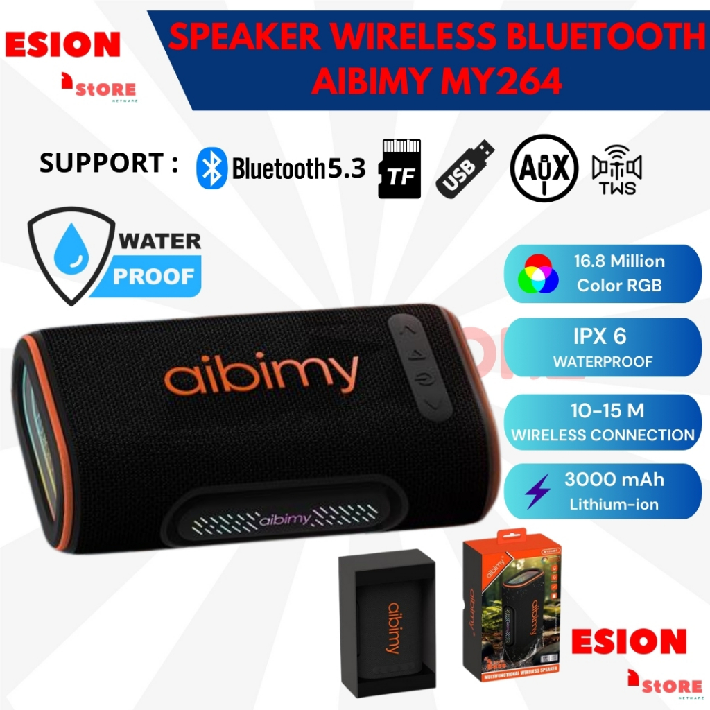 Speaker RGB AIBIMY MY264 Portable Waterproof Wireless Bluetooth Speaker 20W 6 Jam Pemutaran Speaker 