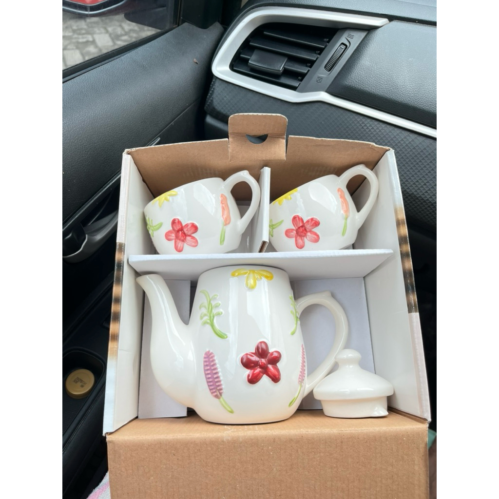 NEW ARRIVALE CANGKIR TEH SET KERAMIK MOTIF BUNGA/TEA POT KERAMIK /TEKO MINI TEH KOPI KERAMIK /CANGKI