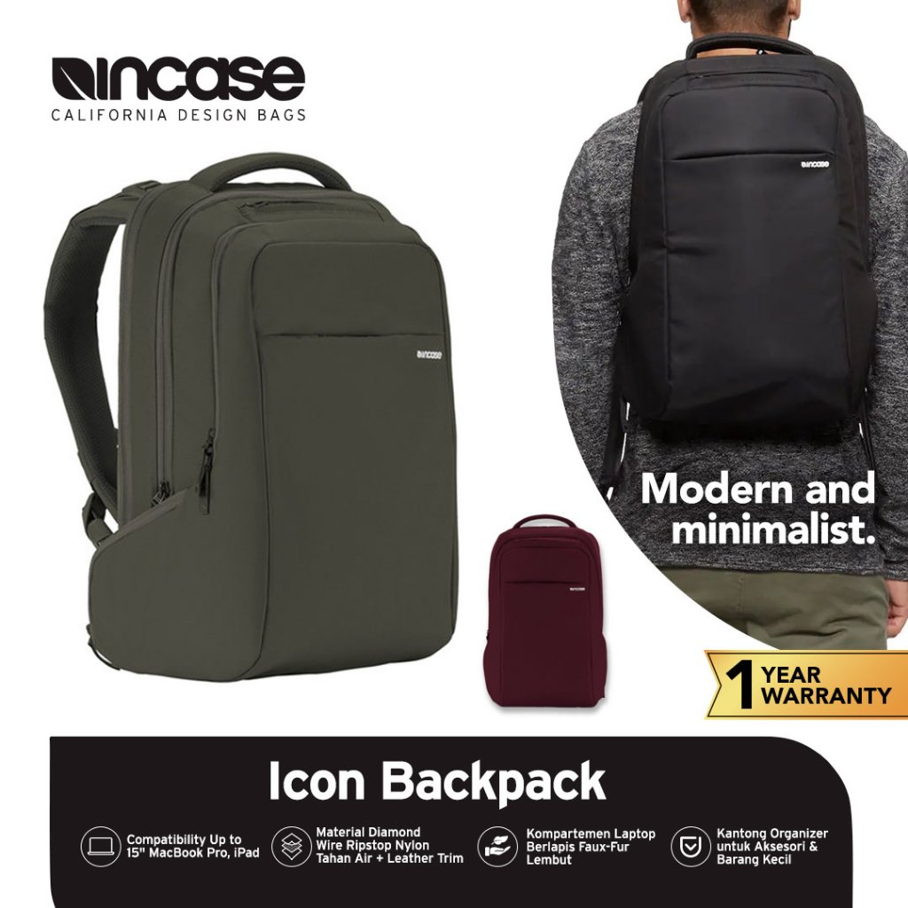 Incase Icon Backpack Tas Ransel Macbook Up To 15 Inch | Tas Pria Wanita | Tas Kantor | Tas Travel | 