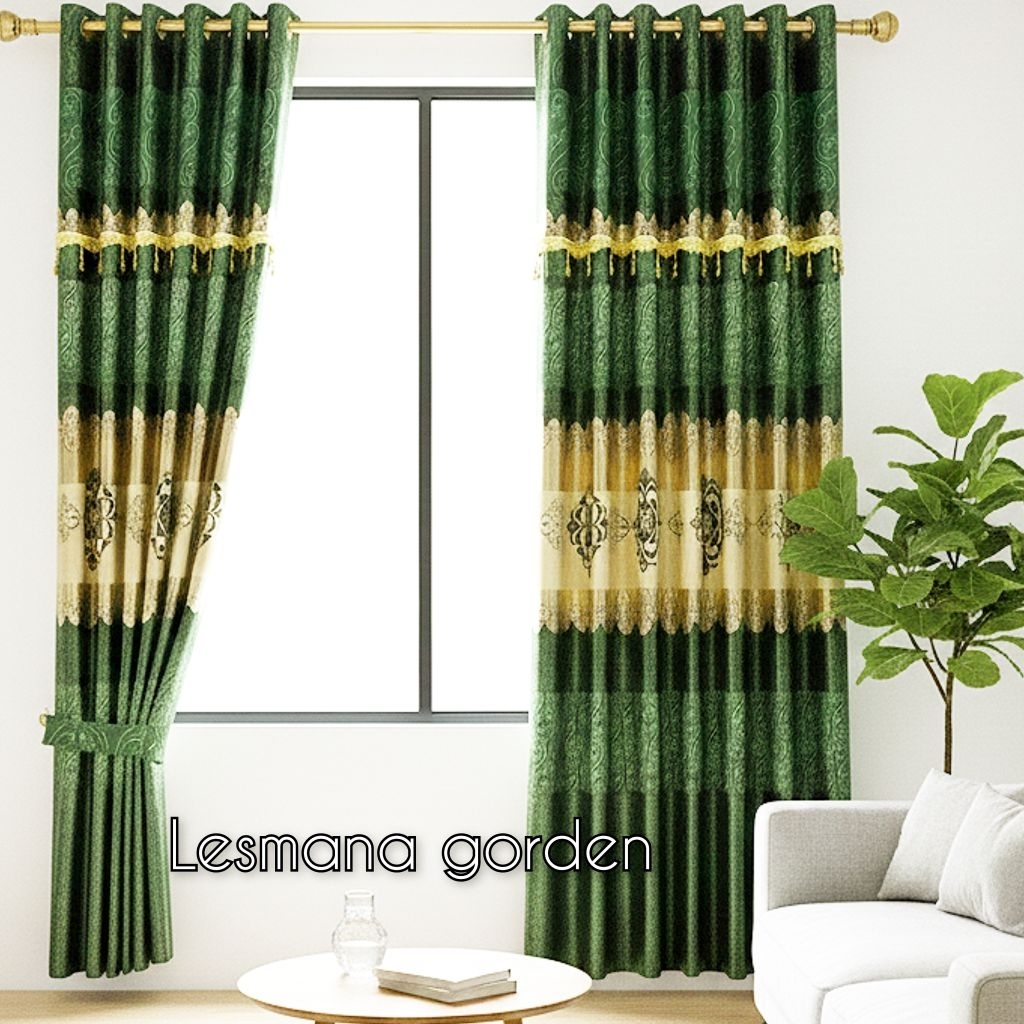 Gorden lengkap dengan poni tempel bahan blackout import tebal lembut ukuran 6 gelombang