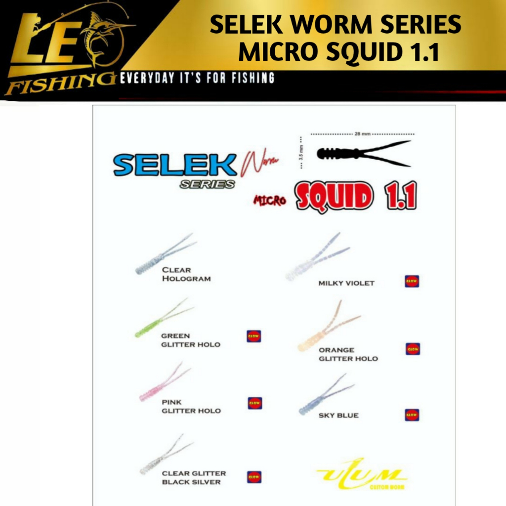 SOFTLURE SELEK WORM SERIES MICRO SQUID 1.1 UMPAN PANCING ULTRALIGHT TERLARIS UMPAN CASTING TERLARIS