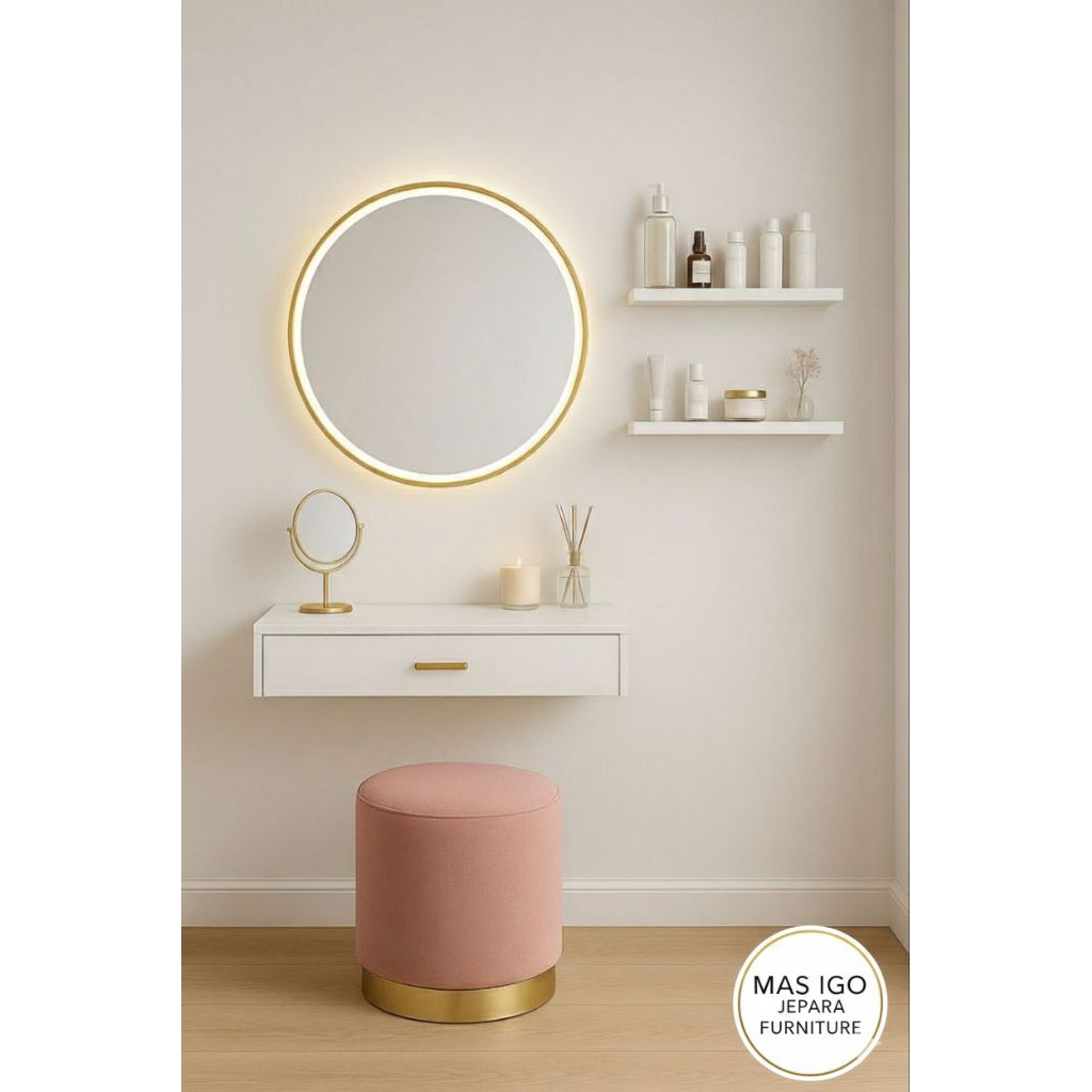 Meja Rias Gantung Minimalis Modern - Meja Bedside Melayang Aesthetic dengan Laci - Meja Kosmetik Tem