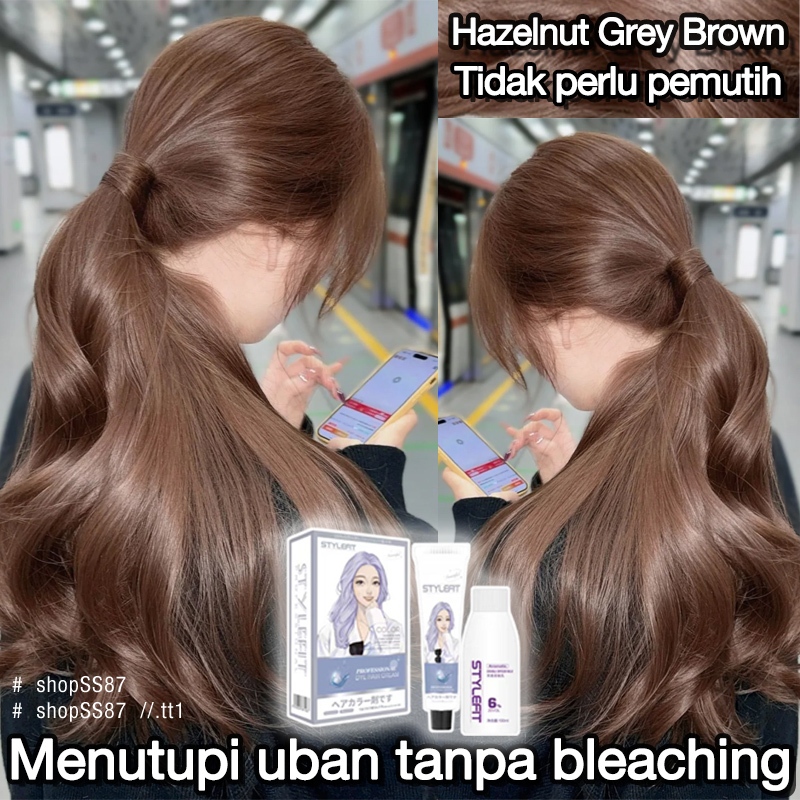 (Beli 100ml gratis 100ml)STYLE FIT cat rambut tanpa bleaching *200ml,hazelnut grey brown,cat rambut 