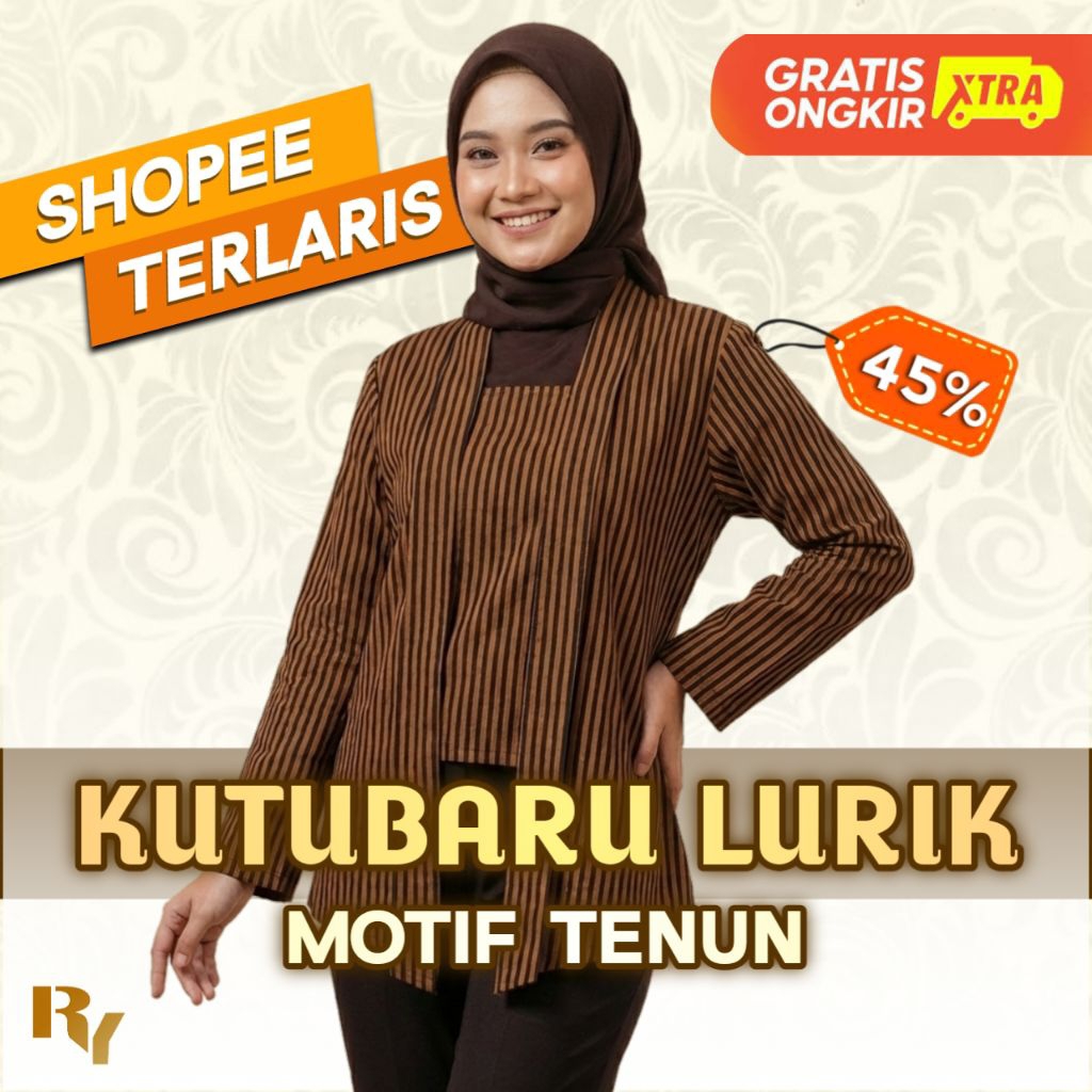 KUTUBARU WANITA COKLAT HITAM MOTIF TENUN | BAJU LURIK WANITA | KUTUBARU WANITA | BAJU LURIK WANITA C