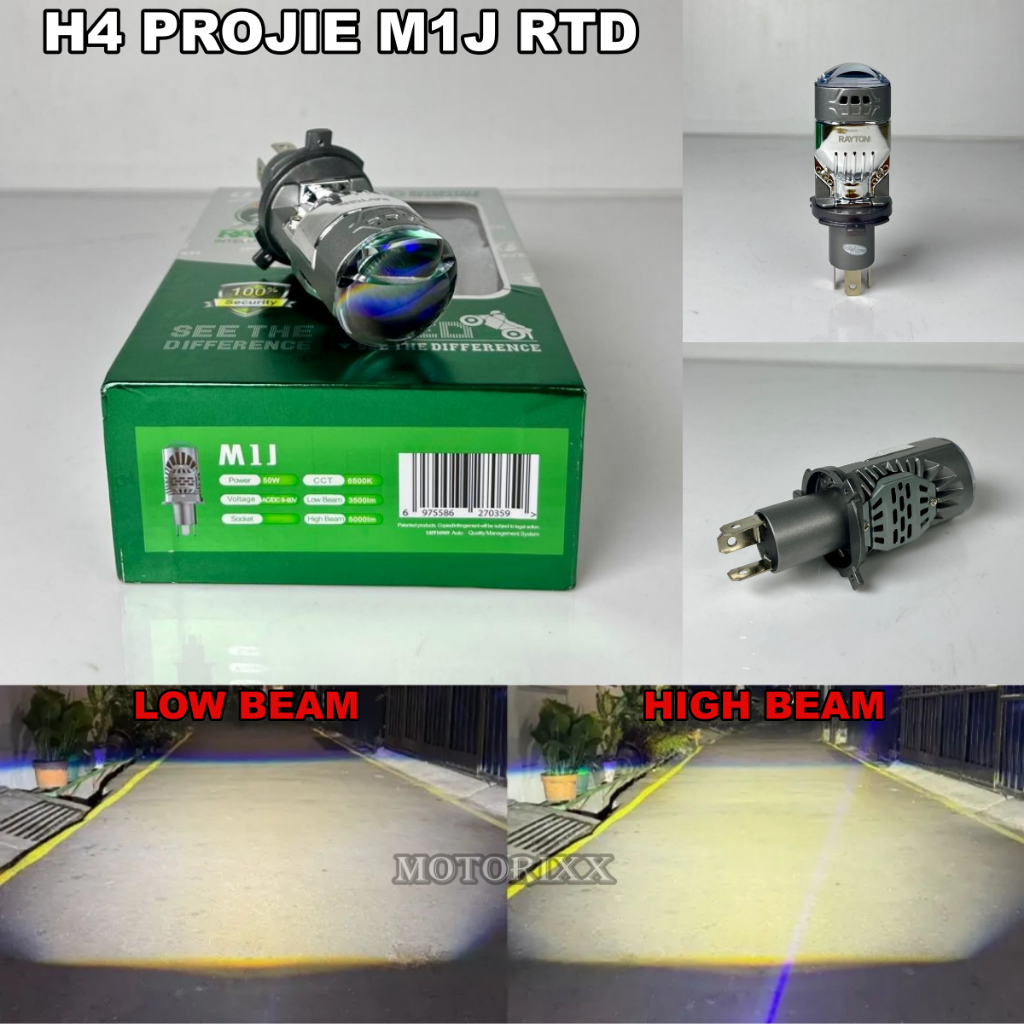 Lampu Utama Mini Biled Projector H4 M1J RTD Rayton Bluelens 50 Watt Kipas Pendingin