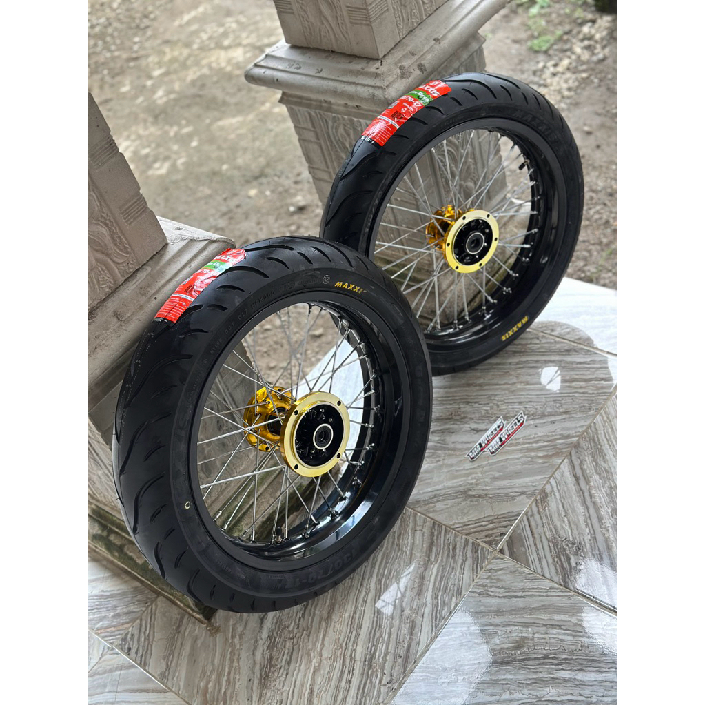 SEPAKET BAN SET, WHEELSET SUPERMOTO KLX / D-TRACKER MURAH, SUDAH FREE SETING TUBLESS