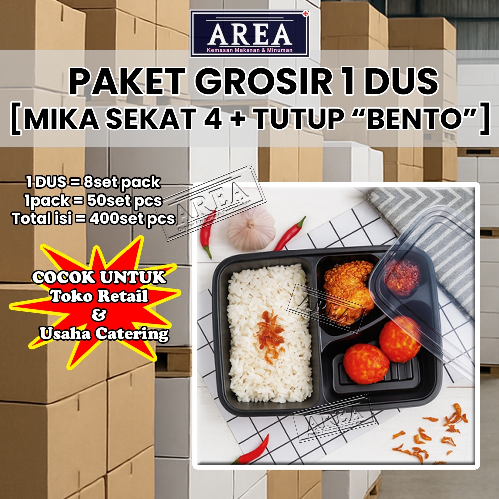 [1DUS isi 8setpack] Paket Kemasan Tempat Makan Bekal Katering Sekat 4 Bento Lunch Box Sekali Pakai