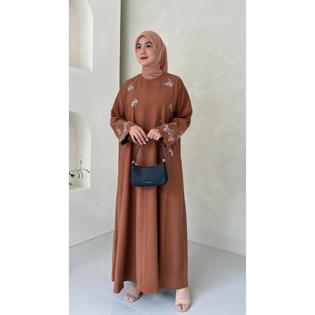 GAMIS KATUN TWILL BORDIR / BAJU WANITA MUSLIM/ WARNA DIABI ADIBA/ GROSIR TANAH ABANG
