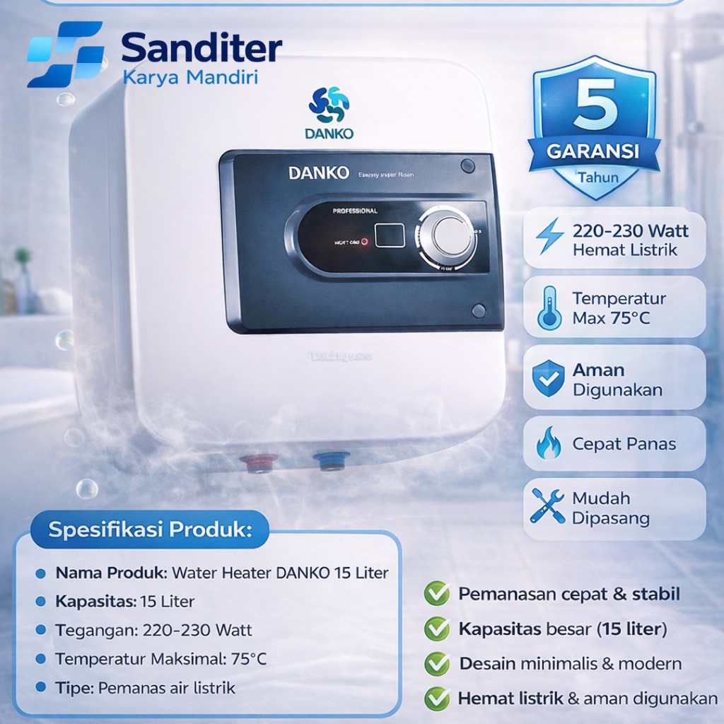 Water Heater Pemanas Air Kamar Mandi DANKO 15 liter