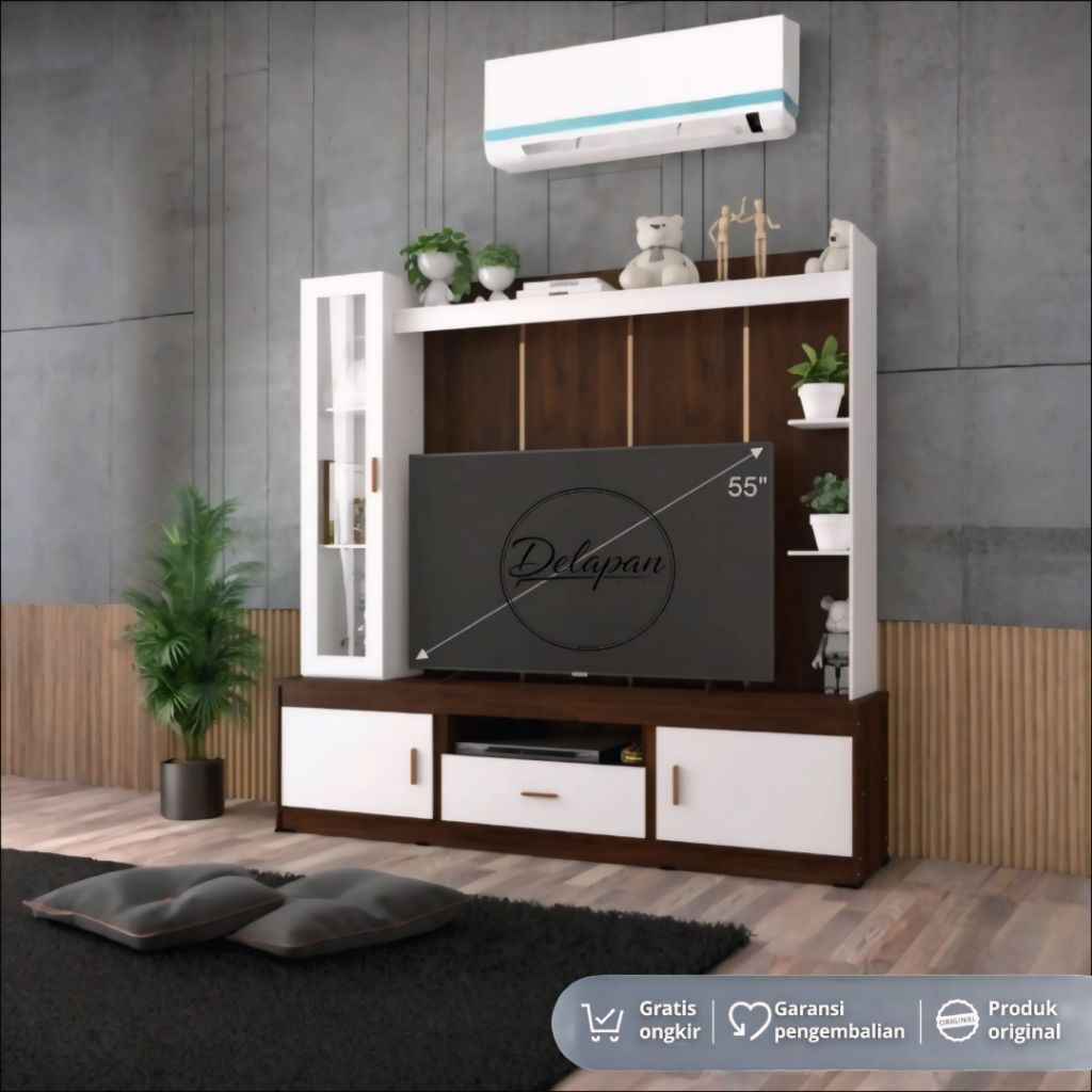 Mars WU 501 Wall Unit TV Modern | Rak TV Besar 55 Inch White Teak Dark Brown