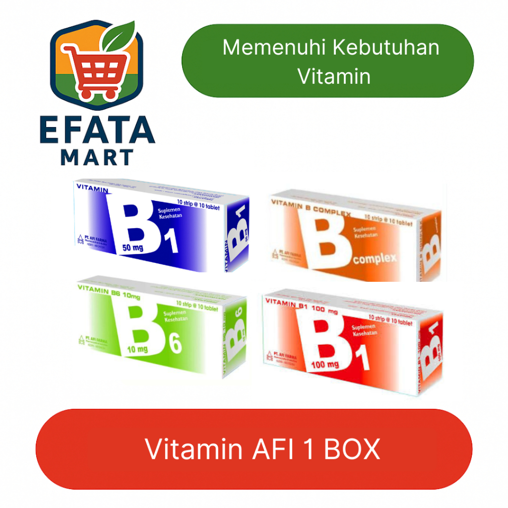 Vitamin AFI 1 Box – B1 50mg | B1 100mg | B6 10mg | B Complex | B 12 50mcg - Suplemen Kesehatan