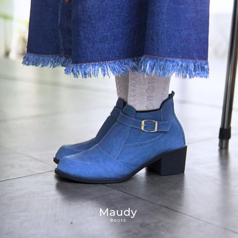 ONE LOVE MAUDY BOOTS DENIM 5 CM - SEPATU WANITA BOOTS MUSIM DINGIN WINTER CASUAL KEKINIAN GAYA KOREA