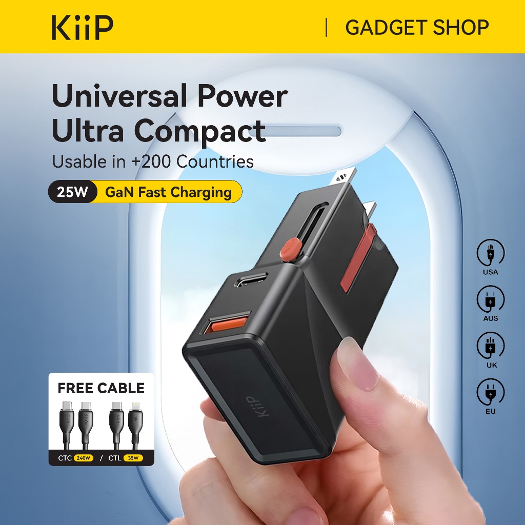 Kiip C24T Universal Travel Adaptor Charger Mini Fast Charging 25w Pd Qc