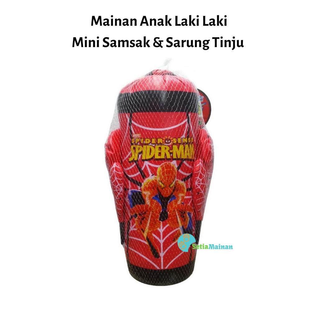 Mainan Anak Sarung Tinju Set Samsak Mini Spiderman Boxing Olahraga Aman Mudah Digantung
