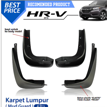 Mud Guard Karpet Lumpur Mobil HRV 2016 - 2021 + baut