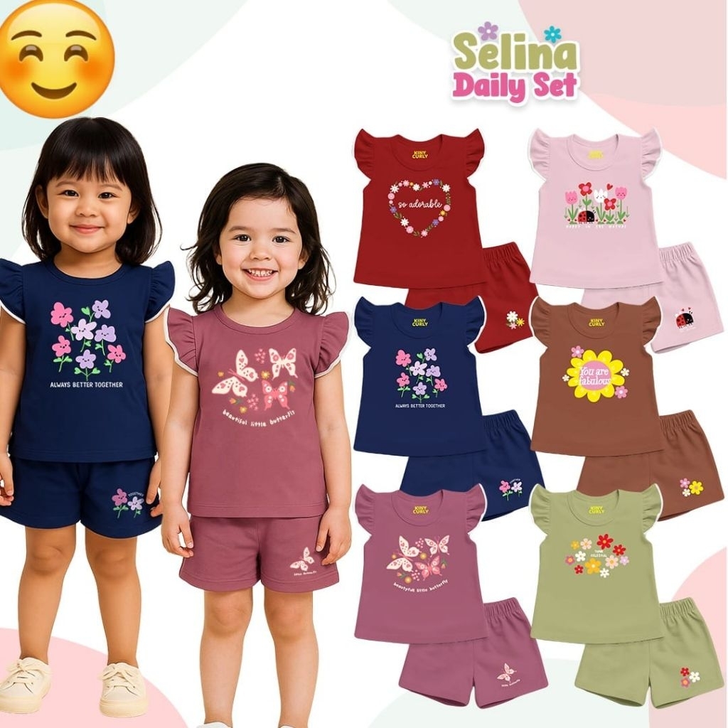 [SMILE4KIDZ] SELINA ONE SET BY KINYCURLY/SETELAN ANAK PEREMPUAN LENGAN PENDEK BHN ADEM MURAH