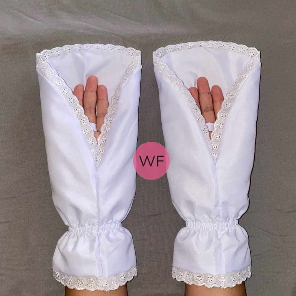 sarung tangan umroh haji wanita - bahan katun lembut & adem - warna putih syar"i-putih