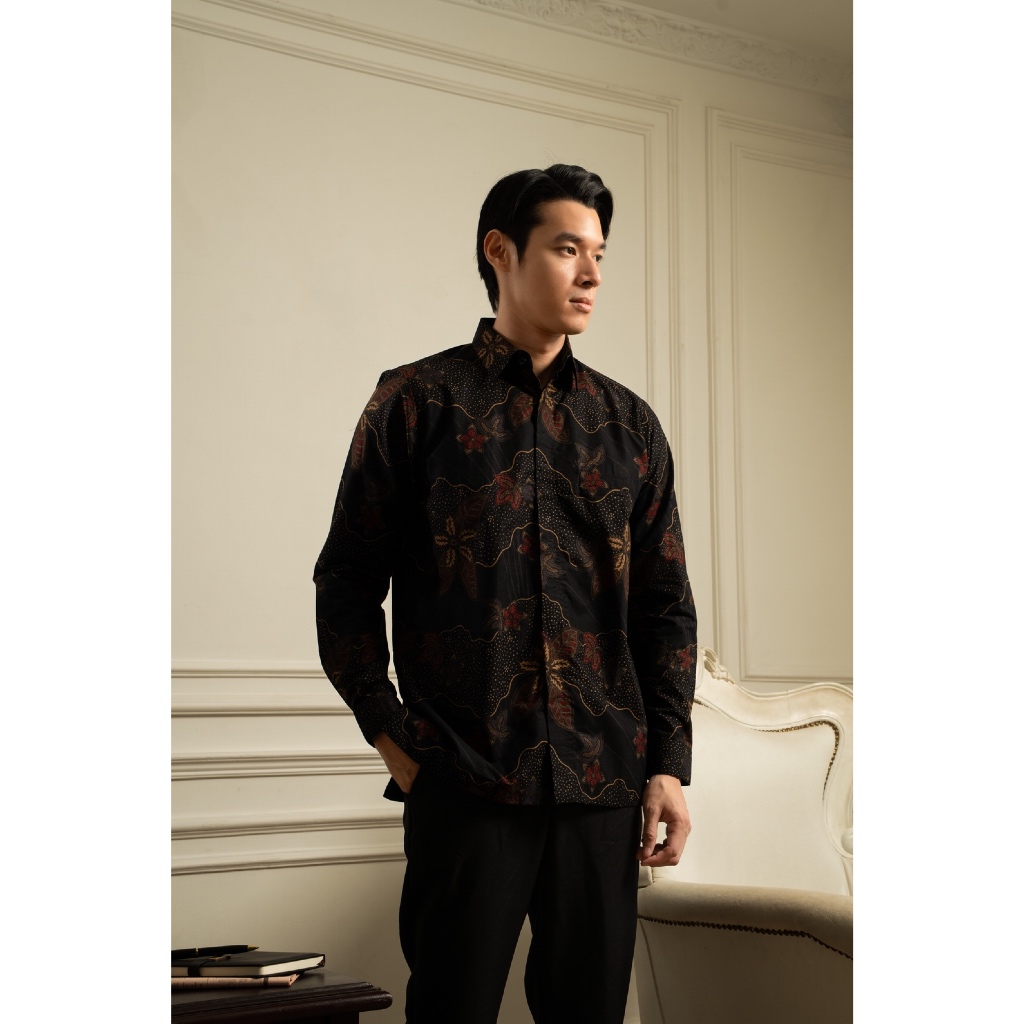Batik Ayman - ARSHAKA BLACK LENGAN PANJANG | Kemeja Batik Pria Katun Solo Halus Mewah Premium