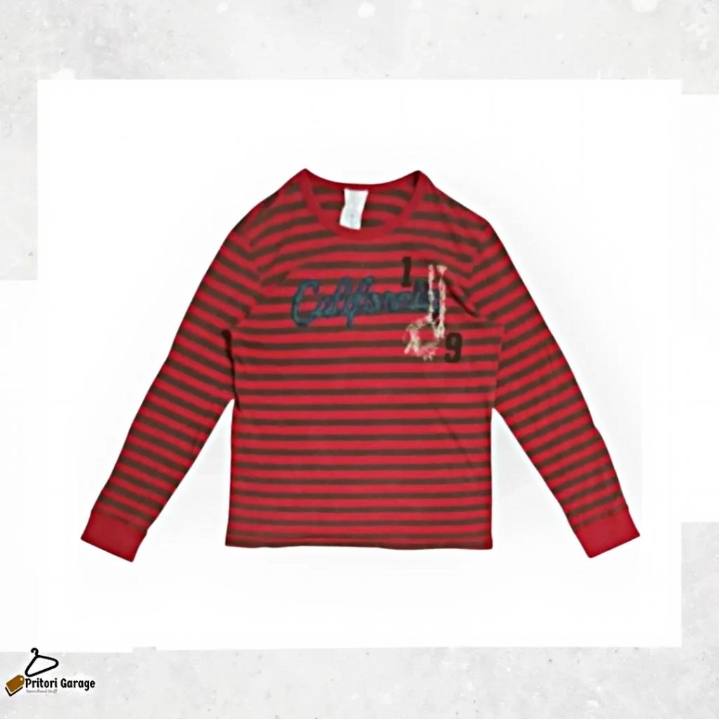 Long Sleeve Stripe Script Bordir Who Au Red Brown Colour Vintage M