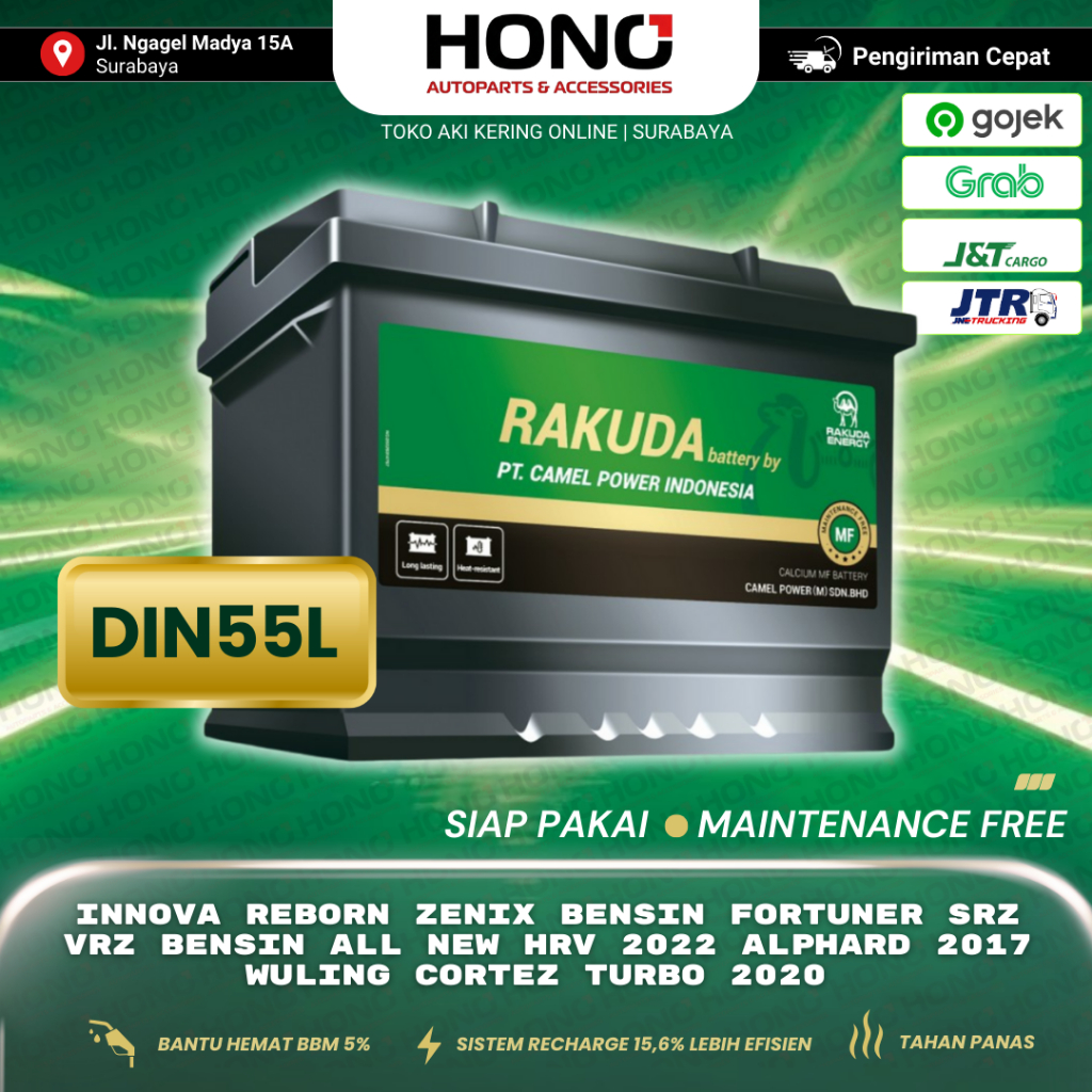 DIN55L - LN2 (12 V / 60 AH) - RAKUDA BY CAMEL POWER - AKI KERING MOBIL MF Maintenance Free CCA Tingg