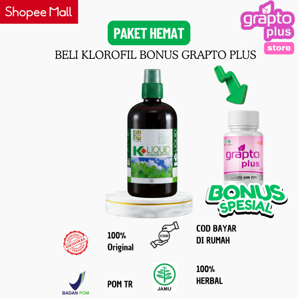 (PAKET HEMAT KLOROFIL BONUS GRAPTO PLUS) Grapto Plus Obat Wasir Ambeien Banjolan BAB Sakit Berdarah 