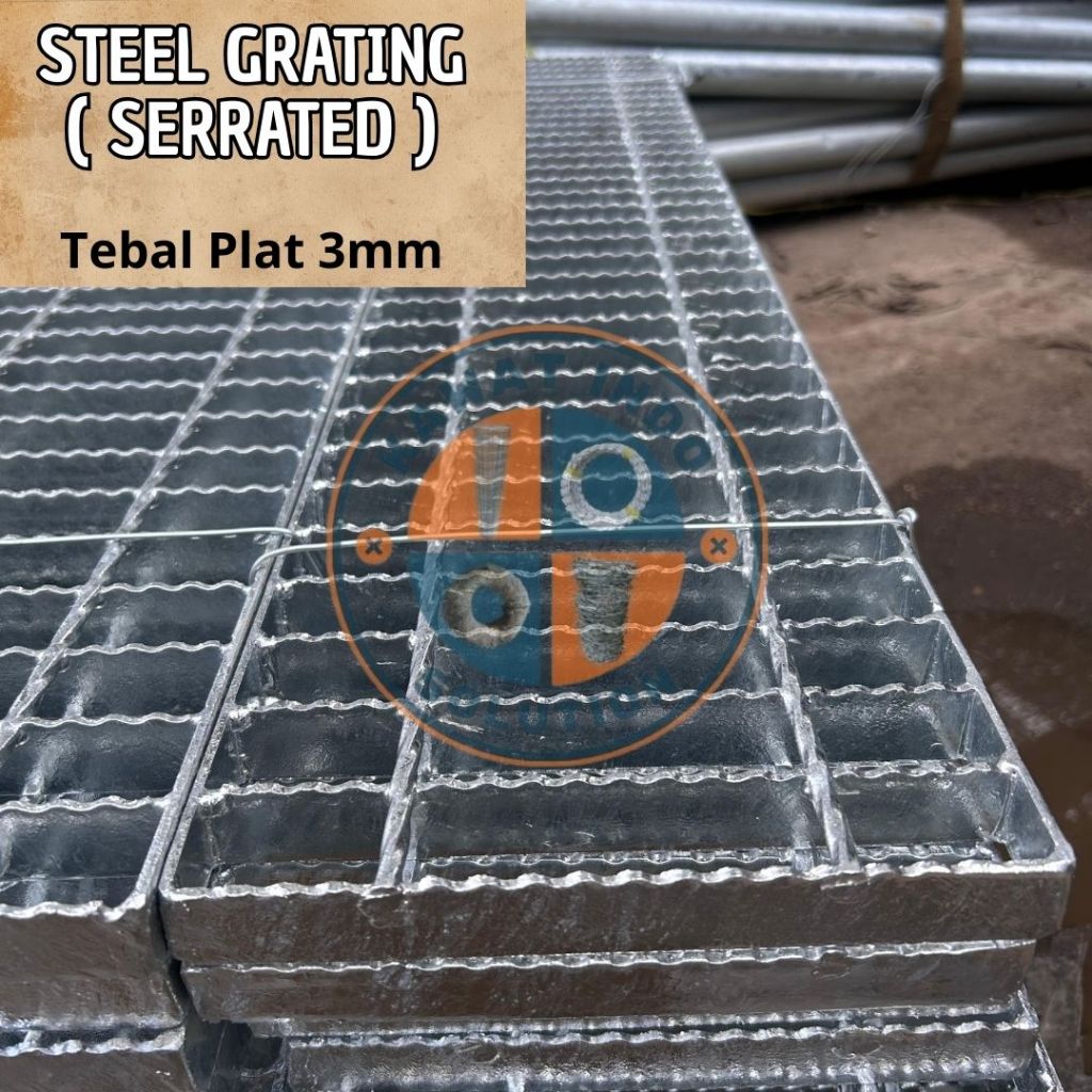 Steel grating serrated galvanis anti licin tebal plat 3mm
