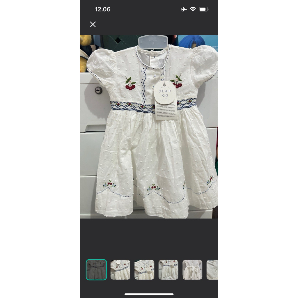smocked dress Dear GG white dress cherry