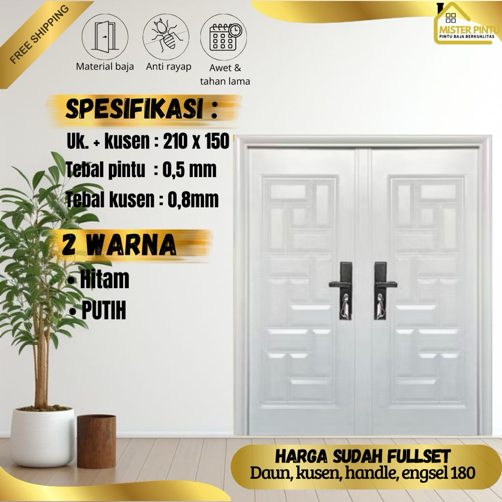 Pintu Baja Double Set | Pintu Utama Pintu Baja Pintu Baja Set Pintu Plate Baja / Pintu + Kusen + Han