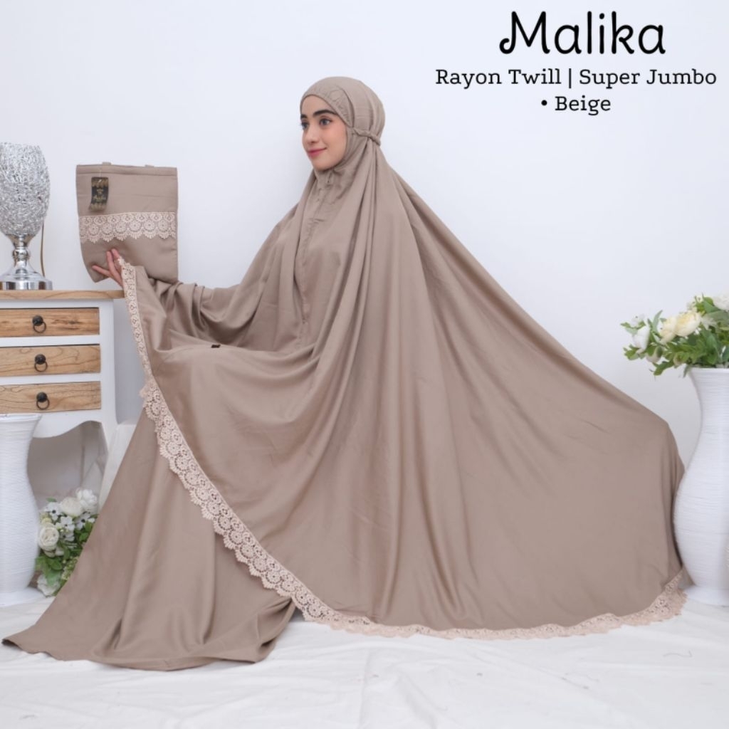 Mukena MALIKA *BEIGE* mukena rayon twill, mukena superjumbo renda emas