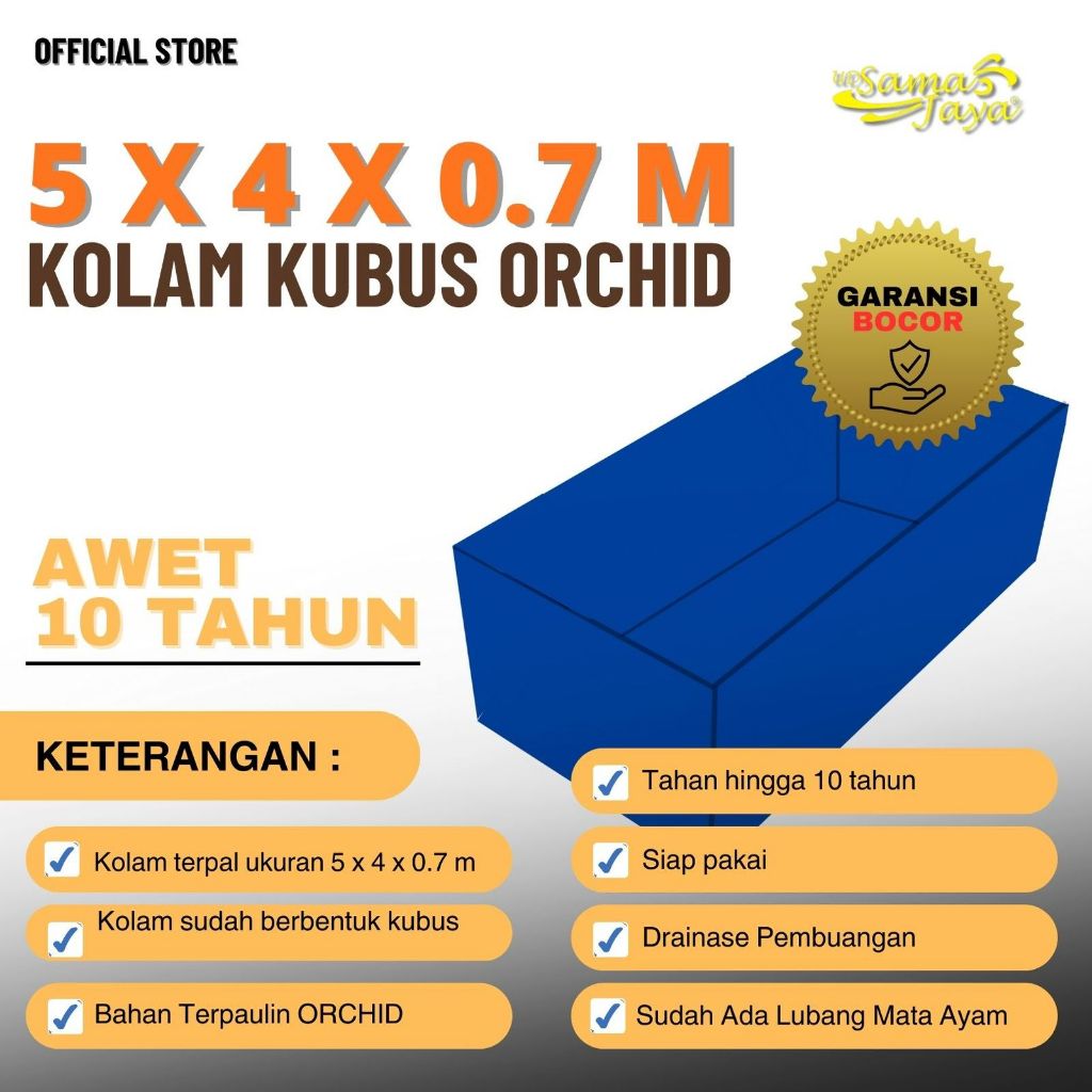 Kolam Terpal Kubus Uk 5x4x0,7m Kolam Ikan Lele Nila Belut Siap Pakai Bahan Terpal Semi Karet ORCHID