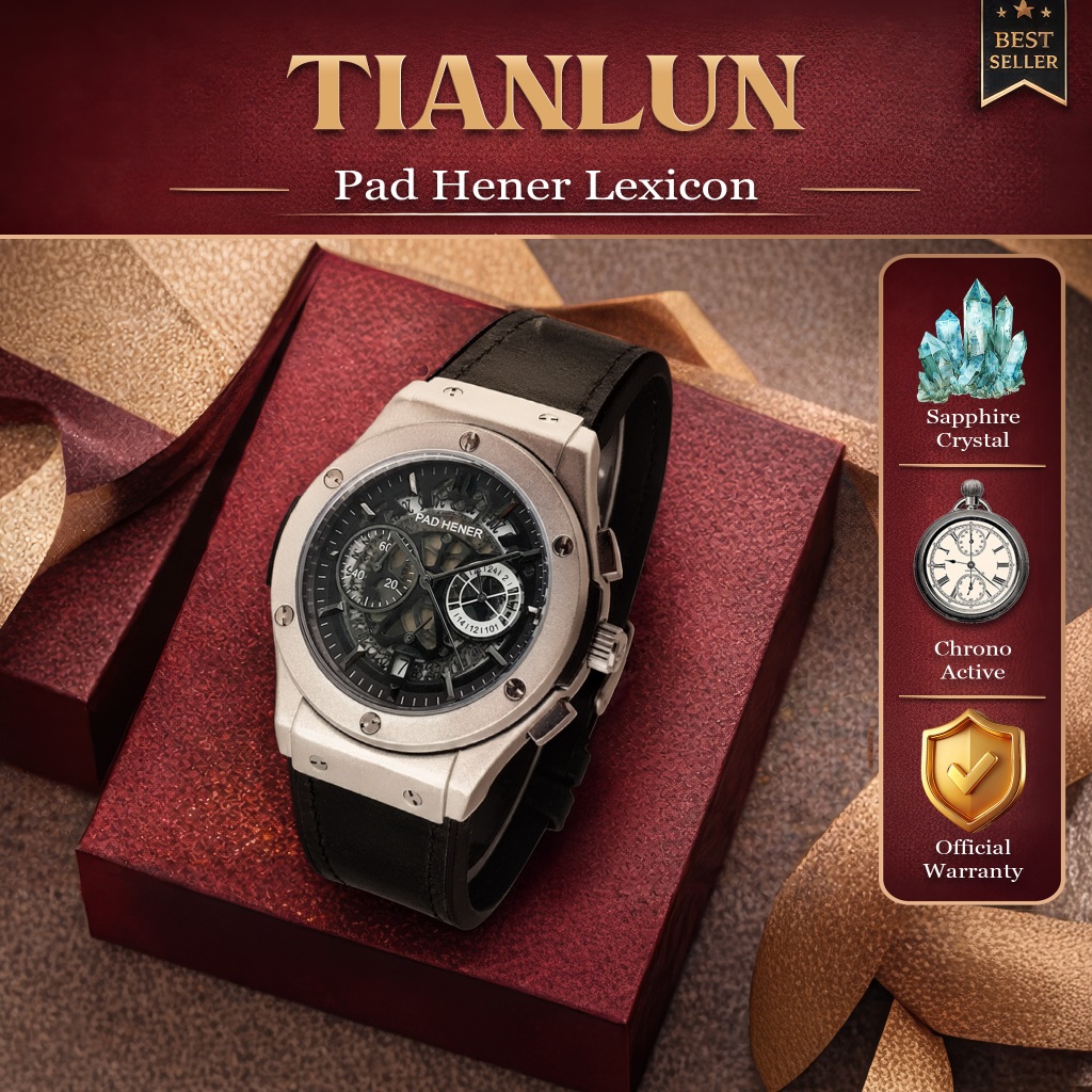 PAD HENER Lexicon Jam Tangan Pria Chronograph Sapphire Crystal Titanium Case Strap Suede 42mm
