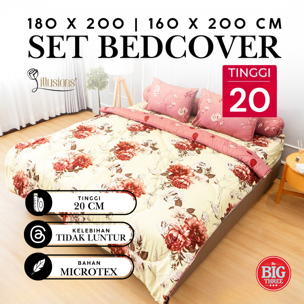 Illusions Set Bedcover + Sprei 180x200 / 160x200 / Bedcover Saja Tinggi 20 cm Microtex THEBIG3