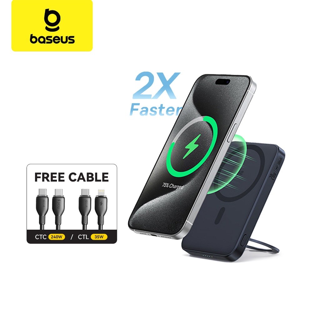 Baseus PicoGo Qi2 Magnetic Magsafe Wireless Power Bank 20W With Rotatable Stand 5000mAh