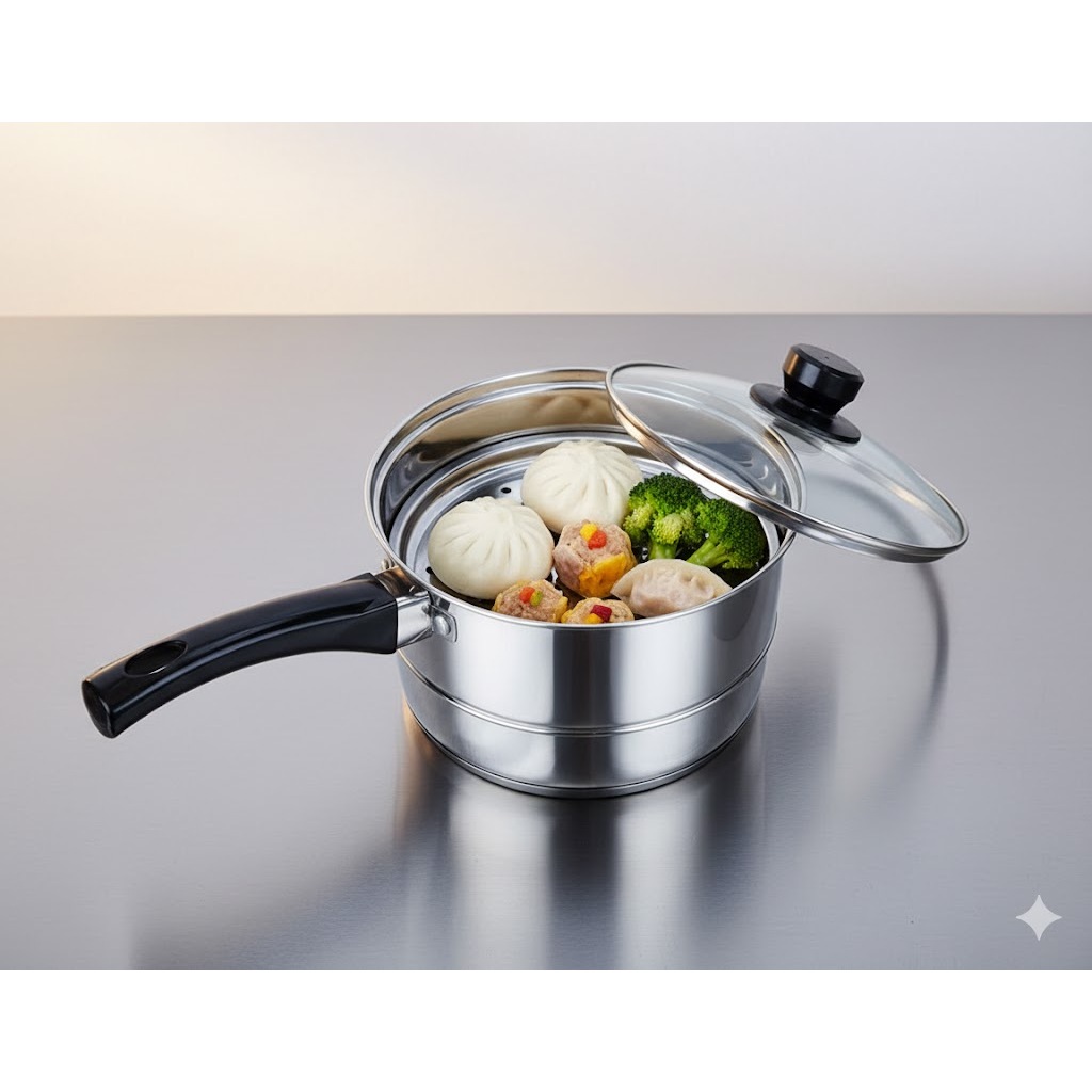 Panci Kukusan Mini Stainless Steel Tutup Kaca Ukuran 16cm & 18cm