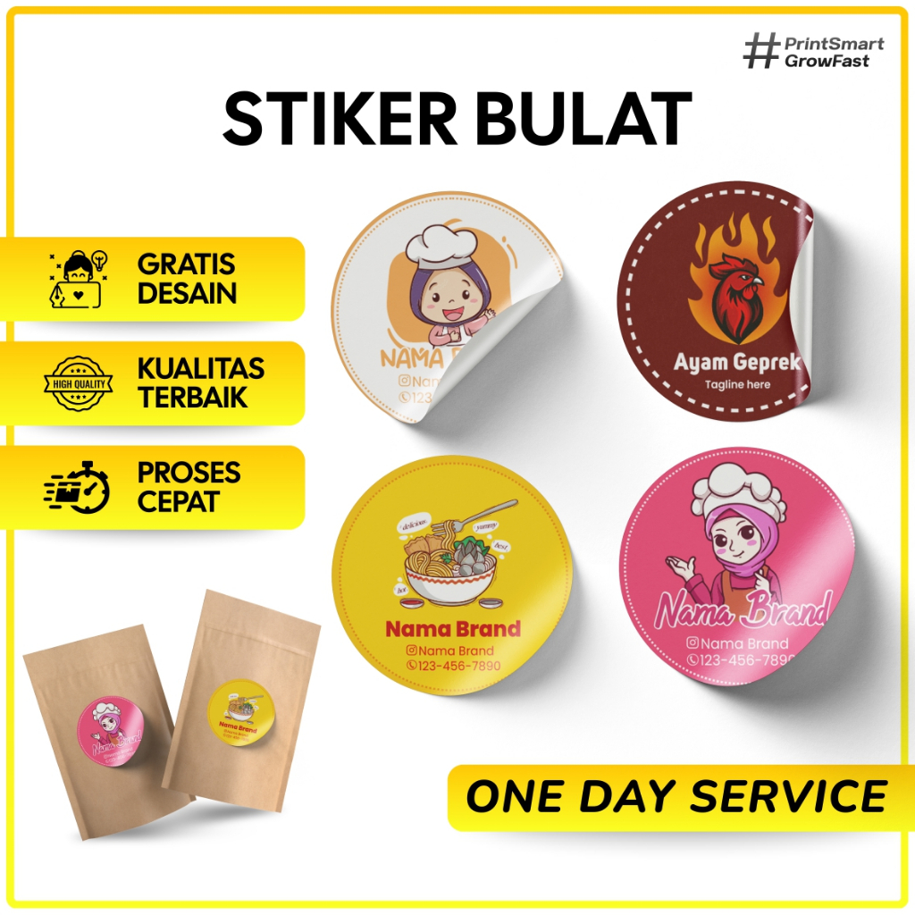 Stiker Label Custom Logo Bulat Chromo Kemasan Makanan UMKM