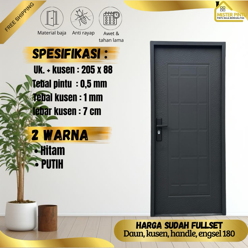 Pintu Baja Ekonomis  Pintu Baja Set Pintu Plate Baja / Pintu + Kusen + Handle Anti Karat / Pintu Uta