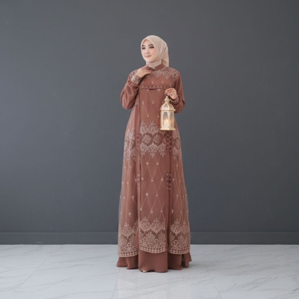 gamis brokat kondangan simple elegan