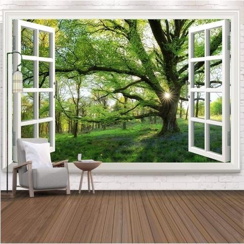 Dekorasi dinding jendela bergaya Eropa berukuran besar, permadani, hiasan dinding samping tempat tid