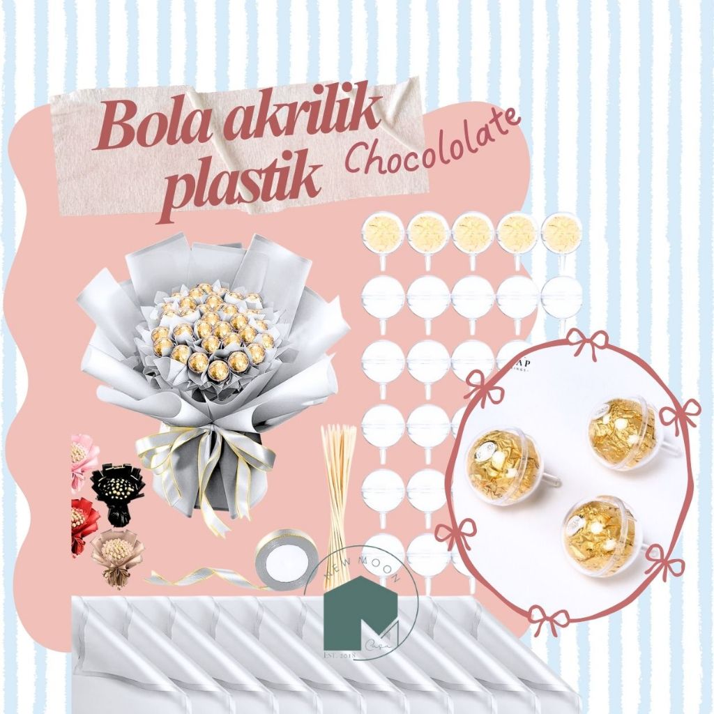 Bola akrilik plastik chocoball coklat cup holder ferrero rocher transparan ball choco box emas buket