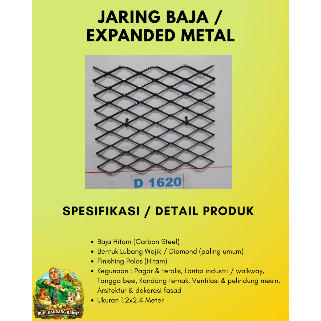 Expanded Metal Type 1620 Plat Besi Lembaran Pola Diamond Kuat Tahan Lama 1.2x2.4m