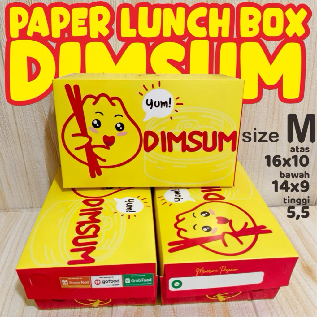 DIMSUM size M - Paper lunch box Kotak ivory cetak motif dimsum Dus makanan termurah isi 100pcs