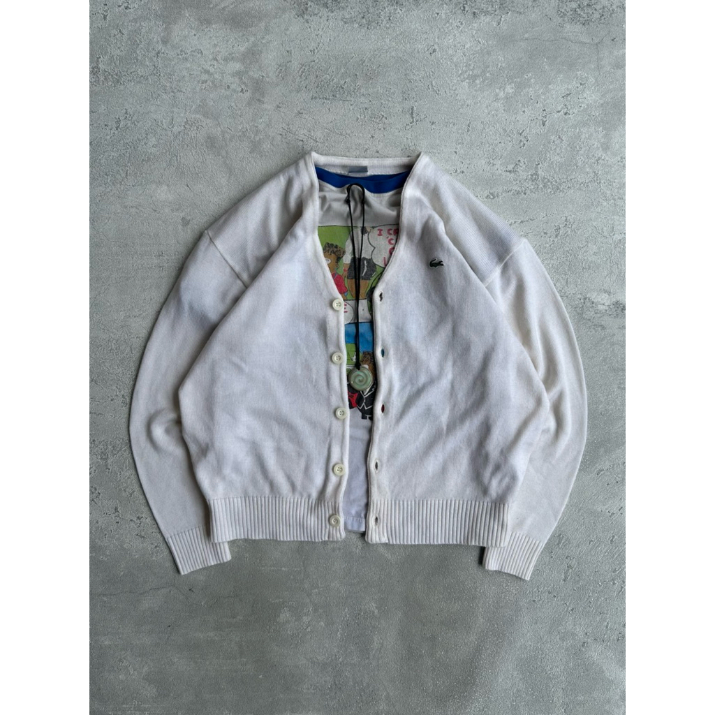 Lacoste basic cardigan 90’s boxy small logo knitwear grandpa sweater old money fashion jumpers stree