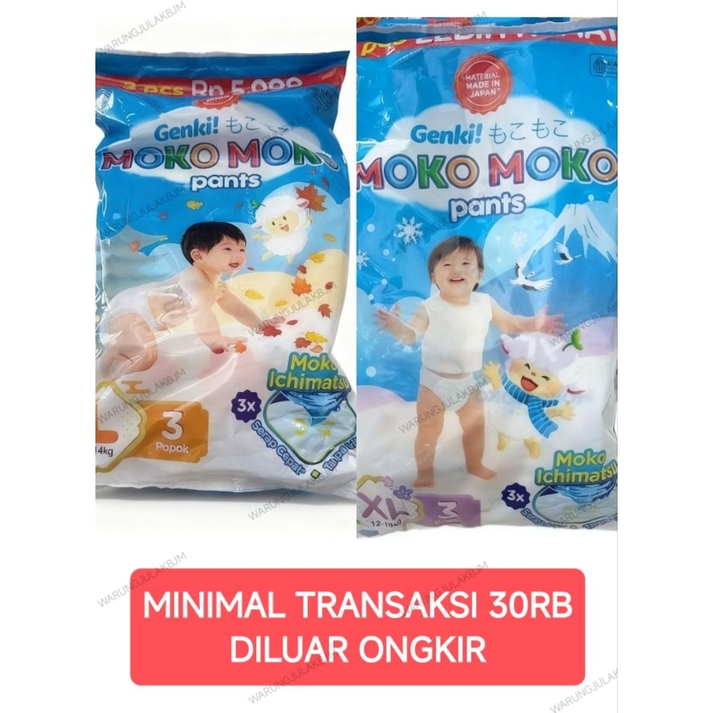 popok bayi GENKI moko moko pants sachet isi 3 size L dan XL